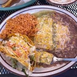 Enchilada verde and beef taco