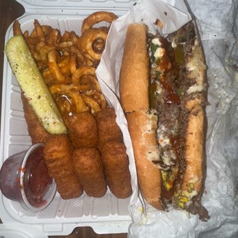 The Garret Station - Philly Cheesesteak Mozzarella Cheese Sticks Curly Fries add jalapeños and sriracha - American Near Me - Los Gatos, California The Garret Station - Philly Cheesesteak Mozzarella Cheese Sticks Curly Fries add jalapeños and sriracha - American Near Me - Los Gatos, California