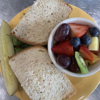 Queenie's Plus - Pimento cheese sandwich - $12.50 Comes with pickle and fruit bowl - American Near Me - Tulsa, Oklahoma