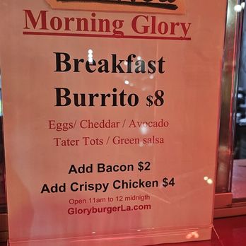 Glory Burger - New breakfast menu - Burgers Near Me - Los Angeles, California