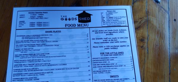 Menu photo 2 The Goods Shed Wodonga, VIC Menu photo 2 The Goods Shed Wodonga, VIC