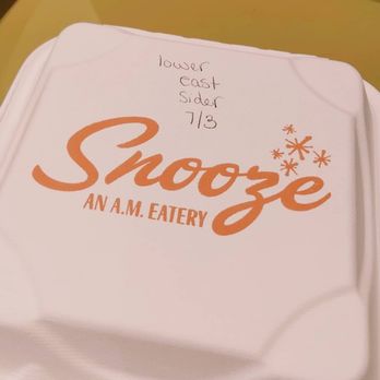 Snooze, an A.M. Eatery - Take out box actually had name of what you ate and the date written for you, great care~ - Breakfast & Brunch Near Me - Addison, Texas