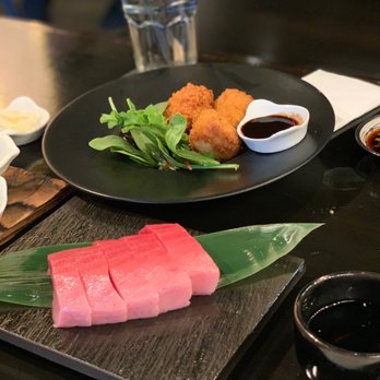 Shigotonin - Chu toro (blue fin tuna) sashimi and fried scallops - Japanese Near Me - Las Vegas, Nevada Shigotonin - Chu toro (blue fin tuna) sashimi and fried scallops - Japanese Near Me - Las Vegas, Nevada