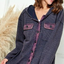 Lady Unique Boutique - Washed rib knit button down shacket