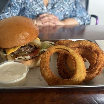 Sal's Burgers - Up close, those crispy onion rings, yum. - Burgers Near Me - San Mateo, California