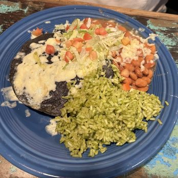The Range Café - Blue Corn Enchiladas with carne adovada. - Desserts Near Me - Albuquerque, New Mexico