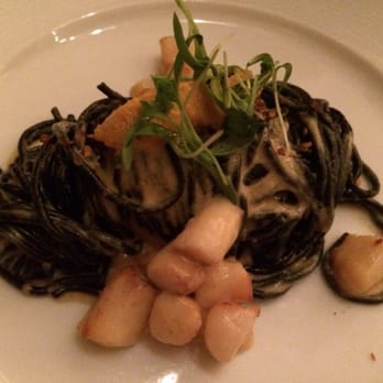 Nine-Ten - Squid Ink Spaghettini with Scallops and Uni Emulsion - Bars Near Me - La Jolla, California