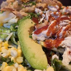 The Cheesecake Factory - Lettuce, black beans, corn, tomato, cucumber, avocado & grilled chicken breast w/ bbq sauce & topped w/fried onions