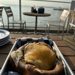 Crab topped pretzel