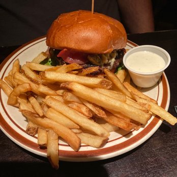 The Lansdowne Pub - Bacon and Bleu burger with fries - Irish Near Me - Uncasville, Connecticut The Lansdowne Pub - Bacon and Bleu burger with fries - Irish Near Me - Uncasville, Connecticut