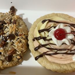 The banana split cookie is on the right The banana split cookie is on the right