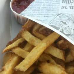 Liege Waffle Company - Large fries ($7), comes with a free dipping sauce! (this is chipotle ketchup)
