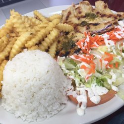 SaborValluano Bakery & Restaurant - Pollo a la plancha -- chicken with rice, fries and salad