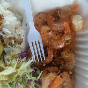 Savage Shrimp - unpeeled garlic shrimp. All food comes in take out containers and plastic fork - Seafood Near Me - Koloa, Hawaii Savage Shrimp - unpeeled garlic shrimp. All food comes in take out containers and plastic fork - Seafood Near Me - Koloa, Hawaii