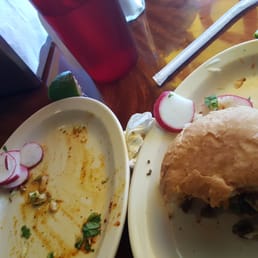 3 tacos de adobada and Torta de asada