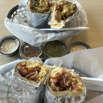 Masa y Taza - El Chorizo Verde de Pollo (Green Chicken) and the El Clásico breakfast burritos. - Mexican Near Me - Long Beach, California Masa y Taza - El Chorizo Verde de Pollo (Green Chicken) and the El Clásico breakfast burritos. - Mexican Near Me - Long Beach, California