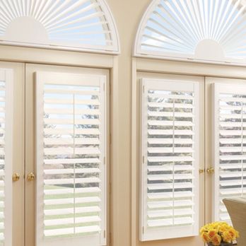 Clearview Blinds & Shutters - Shutter panels on French door windows. Fan style shutter arches. - Shades & Blinds Near Me Clearview Blinds & Shutters - Shutter panels on French door windows. Fan style shutter arches. - Shades & Blinds Near Me