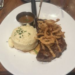 New York steak with garlic mashed potatoes New York steak with garlic mashed potatoes