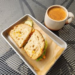 Veggie sandwich and coffee