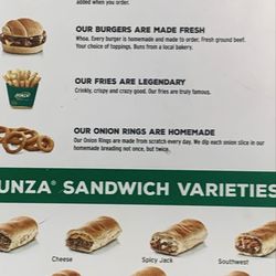 Runza - Runza sandwich choices as of 9-2026
