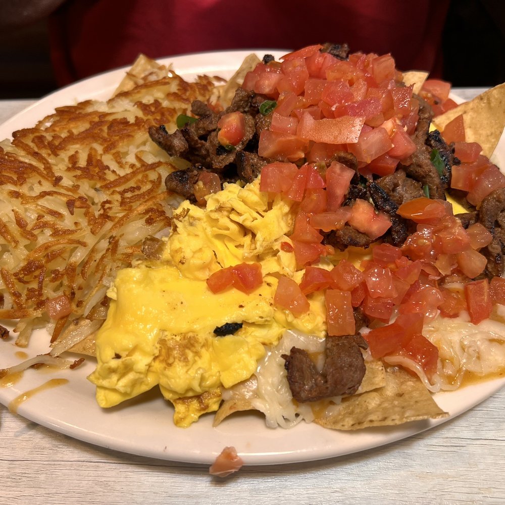 Loaded Cafe - Long Beach - Crunchy Asada Chilaquiles Stacker Breakfast - American Near Me - Long Beach, California Loaded Cafe - Long Beach - Crunchy Asada Chilaquiles Stacker Breakfast - American Near Me - Long Beach, California