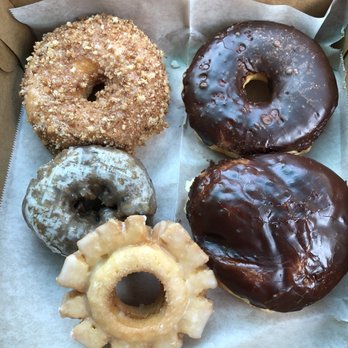 Early Bird Donuts - Apple cider crumb, chocolate, blueberry, Boston cream, old fashioned sour cream crueler - Donuts Near Me - Durham, North Carolina