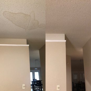 Darnell Green Remodeling - Before (left)- Water damaged bowed ceiling After (right)- Ceiling repair and paint blend - General Contractors Near Me - Arlington, Texas