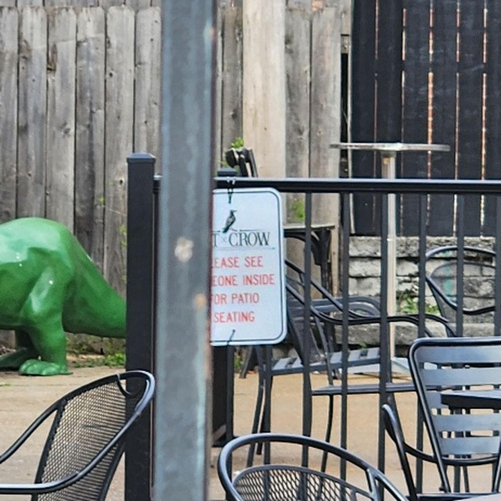 Eat Crow - Cool dinosaur on the patio. - Bars Near Me - St. Louis, Missouri