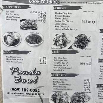 Panda Bowl - Menu - Chinese Near Me - Redlands, California