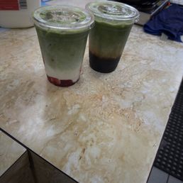 strawberry matcha, iced coffee matcha