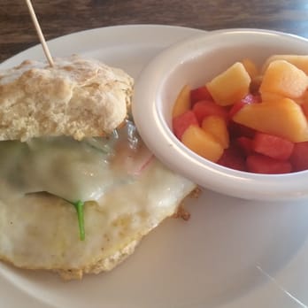 Monkey Business Cafe - Veggie Egg McMonkey with fruit. - Sandwiches Near Me - Fullerton, California