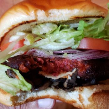 Stray Dog - Housemade vegan burger ($13). Tasty and beet-based. Crappy bun, though. - New American Near Me - Minneapolis, Minnesota
