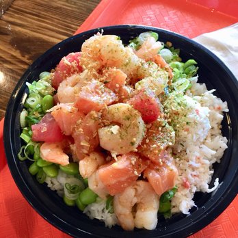 Poke n Salad - salmon, tuna and shrimp with ponzu, edamame and crab - Poke Near Me - Temecula, California Poke n Salad - salmon, tuna and shrimp with ponzu, edamame and crab - Poke Near Me - Temecula, California