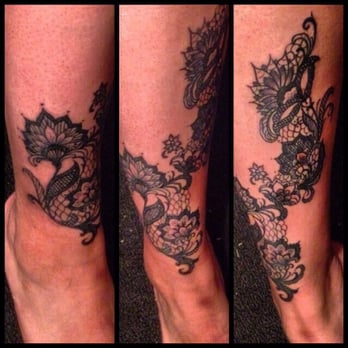 Saints & Sinners Tattoo - Freehand black lace design by Thea Fear! Also a scar cover up. - Tattoo Near Me - Garden Grove, California
