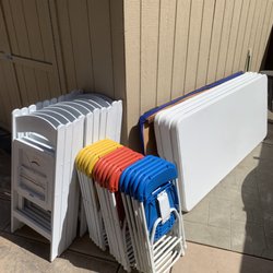 Party JAM Rental - White resin chairs, kids, plastic folding chairs, six-foot tables, 6 foot kids tables. Contactless delivery.
