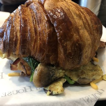 Bartram House Bakery - Eggs, bacon, american cheese, spinach, mushroom, on a croissant. - Bakeries Near Me - McMurray, Pennsylvania Bartram House Bakery - Eggs, bacon, american cheese, spinach, mushroom, on a croissant. - Bakeries Near Me - McMurray, Pennsylvania