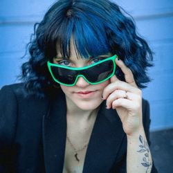 Edgy black and blue bob by Debbie