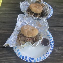 The Traveling Texas Smoke Shop - Brisket Sandwich Pulled Pork Sandwich