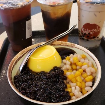 Meet Fresh - Grassy jelly ice customized w/ pudding, boba, sweet potato and taro mini - Desserts Near Me - Cerritos, California Meet Fresh - Grassy jelly ice customized w/ pudding, boba, sweet potato and taro mini - Desserts Near Me - Cerritos, California