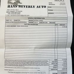Altest Auto Repair - The invoice from Hans Beverly Auto where I regularly get my oil changed.  Note "LABOR $225 and PARTS $379.38".