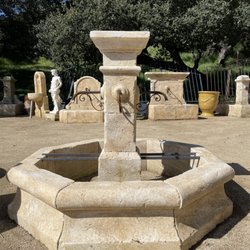 Charme d'Antan - Limestone Fountains From France. Hand carved and hand patina central fountain made in Provence from limestone.