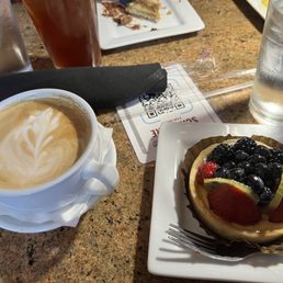 I had a latte and mixed fruit tarte for dessert. Yummy! I had a latte and mixed fruit tarte for dessert. Yummy!