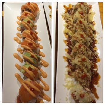 Chobop - Sake Bomb (left) and Spicy Crunch Tuna Roll (right) - Sushi Bars Near Me - Costa Mesa, California Chobop - Sake Bomb (left) and Spicy Crunch Tuna Roll (right) - Sushi Bars Near Me - Costa Mesa, California