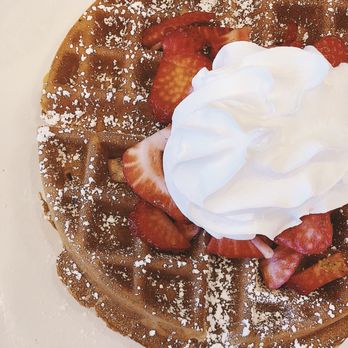 Broken Yolk Cafe - Strawberry Belgian Waffle with whipped cream ($10.45) - Breakfast & Brunch Near Me - Costa Mesa, California Broken Yolk Cafe - Strawberry Belgian Waffle with whipped cream ($10.45) - Breakfast & Brunch Near Me - Costa Mesa, California