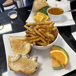 Beef and Gorgonzola panini, seasoned fries. Corned beef and Swiss with a side of brisket chilli. Beef and Gorgonzola panini, seasoned fries. Corned beef and Swiss with a side of brisket chilli.