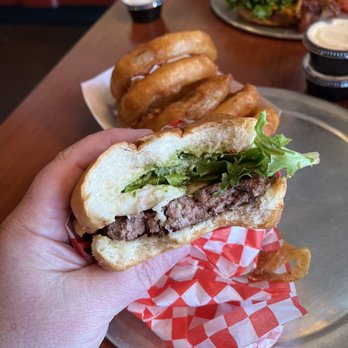 Burger Me! - Caorese Burger with onion rings - American Near Me - Reno, Nevada Burger Me! - Caorese Burger with onion rings - American Near Me - Reno, Nevada