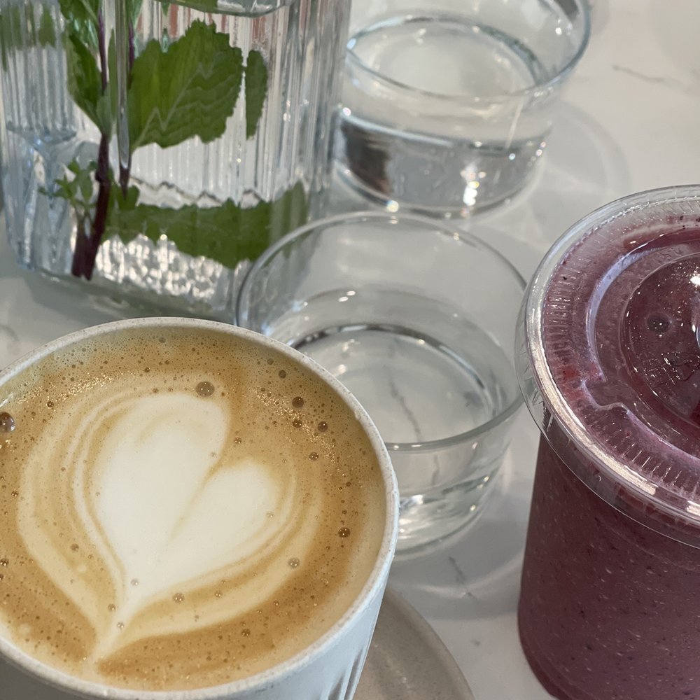 Jackie Smalls - Non-dairy latte, very berry non-dairy smoothie and mint water. - Breakfast & Brunch Near Me - Wayne, New Jersey Jackie Smalls - Non-dairy latte, very berry non-dairy smoothie and mint water. - Breakfast & Brunch Near Me - Wayne, New Jersey