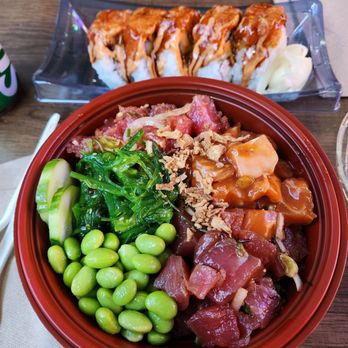 Kai Poke Waikiki - Large Poke bowl and Salmon and Tempura sushi - Poke Near Me - Honolulu, Hawaii