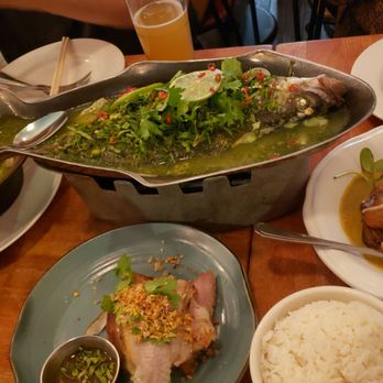 Fish Cheeks - Crab woosen, Steamed brazino with thai herbs, grilled pork cheeks, raawaaeng duck curry - Seafood Near Me - New York, New York Fish Cheeks - Crab woosen, Steamed brazino with thai herbs, grilled pork cheeks, raawaaeng duck curry - Seafood Near Me - New York, New York