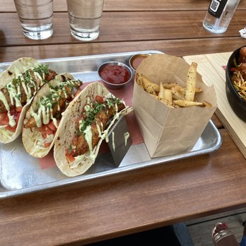 CRAFT - Fish tacos with fries - Canadian (New) Near Me - Calgary, Alberta CRAFT - Fish tacos with fries - Canadian (New) Near Me - Calgary, Alberta